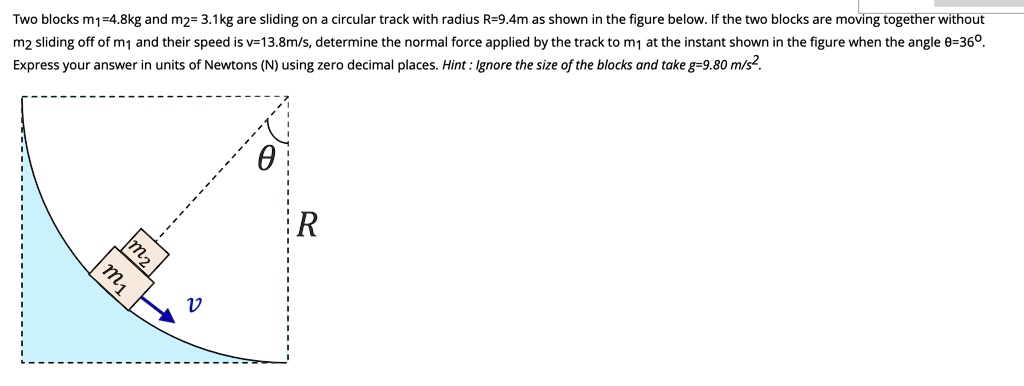 SOLVED:Two blocks m1-4.8kg and m2= 3.1kg are sliding on circular track ...