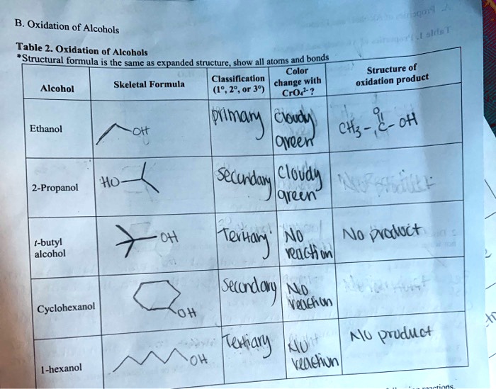 Solved: B. Oxidation Of Alcohols Table 2. Oxidation Of Alcohols 