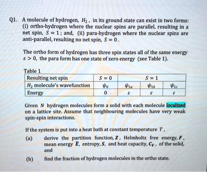 SOLVED: A molecule of hydrogen, H2, in its ground state can exist in ...
