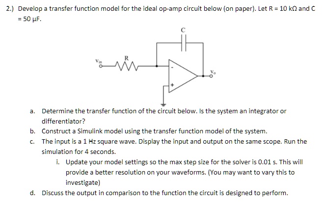 2 develop a transfer function model for the ideal op amp circuit below ...