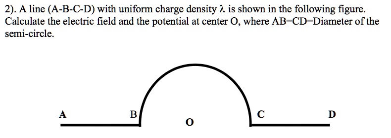 SOLVED: A line (A-B-C-D) with uniform charge density A is shown in the ...