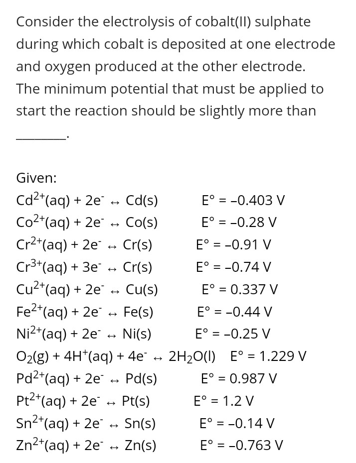 Consider the electrolysis of cobalt(II) sulphate during which cobalt is ...