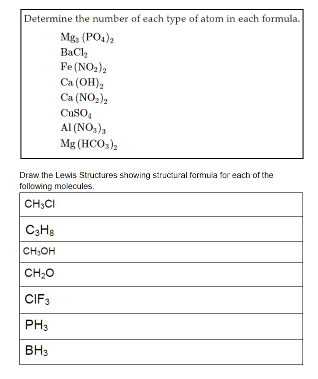 Solved: Determine The Number Of Each Type Of Atom In Each Formula: Mg3 