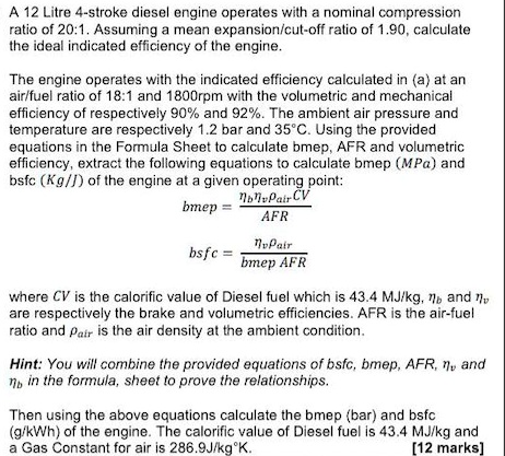 SOLVED: A 12 Litre 4-stroke diesel engine operates with a nominal ...