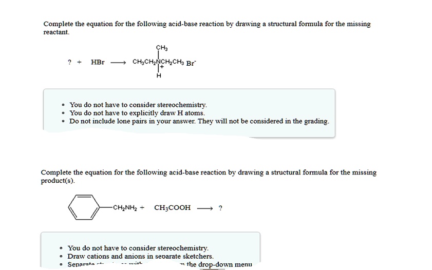 Complete the equation for the following acid-base reaction...