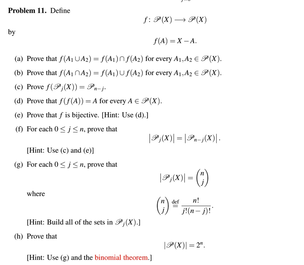 Solved Problem I1 Define F 9 X I X By F A X A Prove That F A1 Ua2 F Ai Nf Az For Every Ag Az A 9 X Prove That F A Oaz F A U F Az For Every Aj Az A 9 X