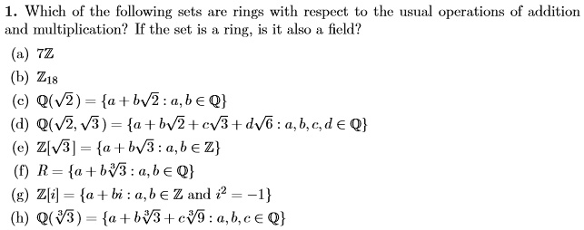 Which of the following sets are rings with respect lo the...