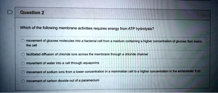 SOLVED: Question 2 Which Of The Following Membrane Activities Requires ...