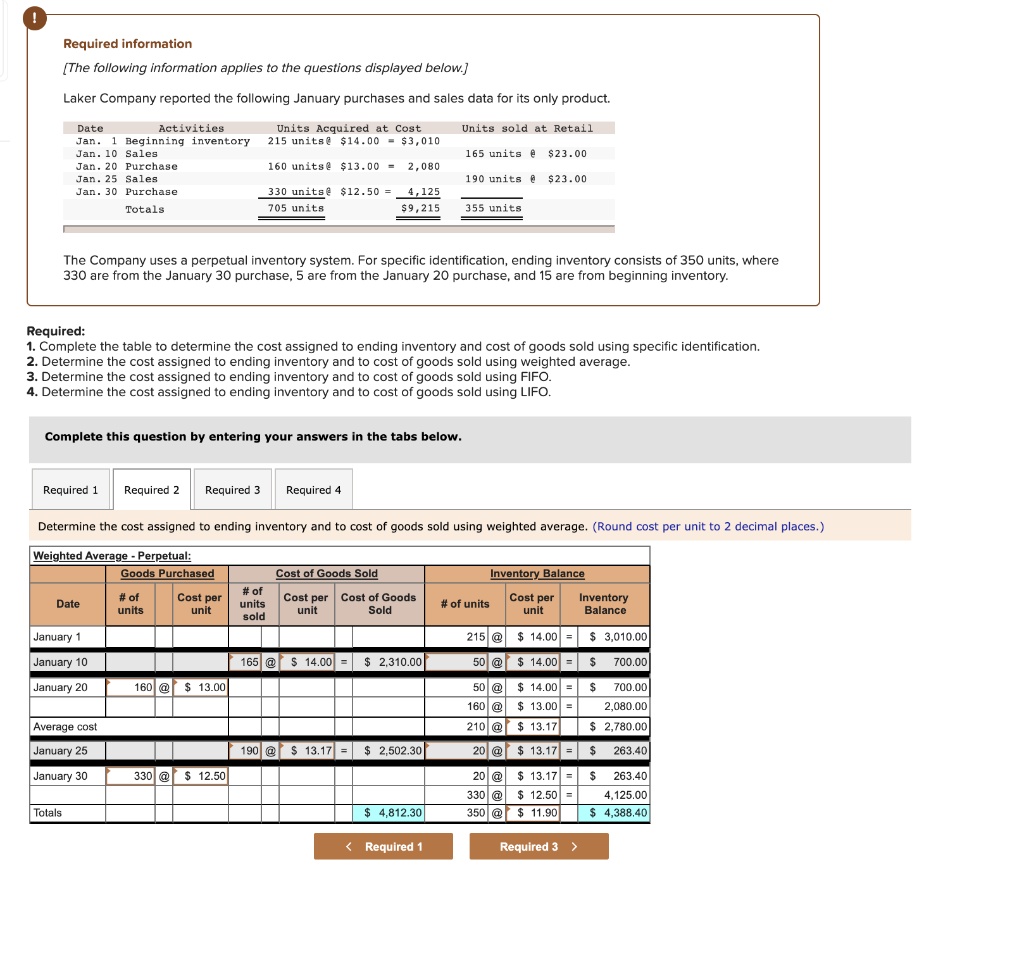 SOLVED: Determine the cost assigned to ending inventory and to cost of ...