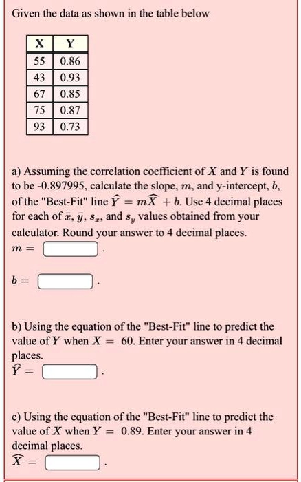 given the data as shown in the table below 55 086 43 093 67 085 75 087 ...