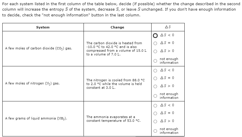 for each system listed in the first column of the table below decide if ...