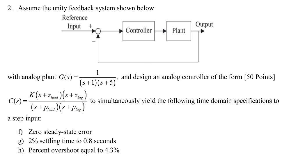 2. Assume the unity feedback system shown below Reference Input Output ...