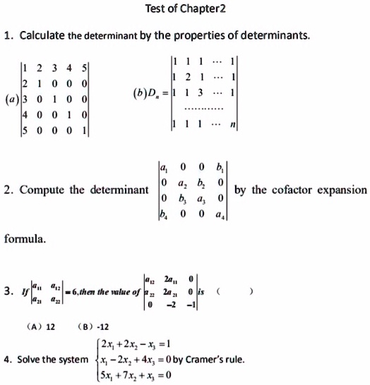 Solved: Test Of Chapter 2 Calculate The Determinant By The Properties 