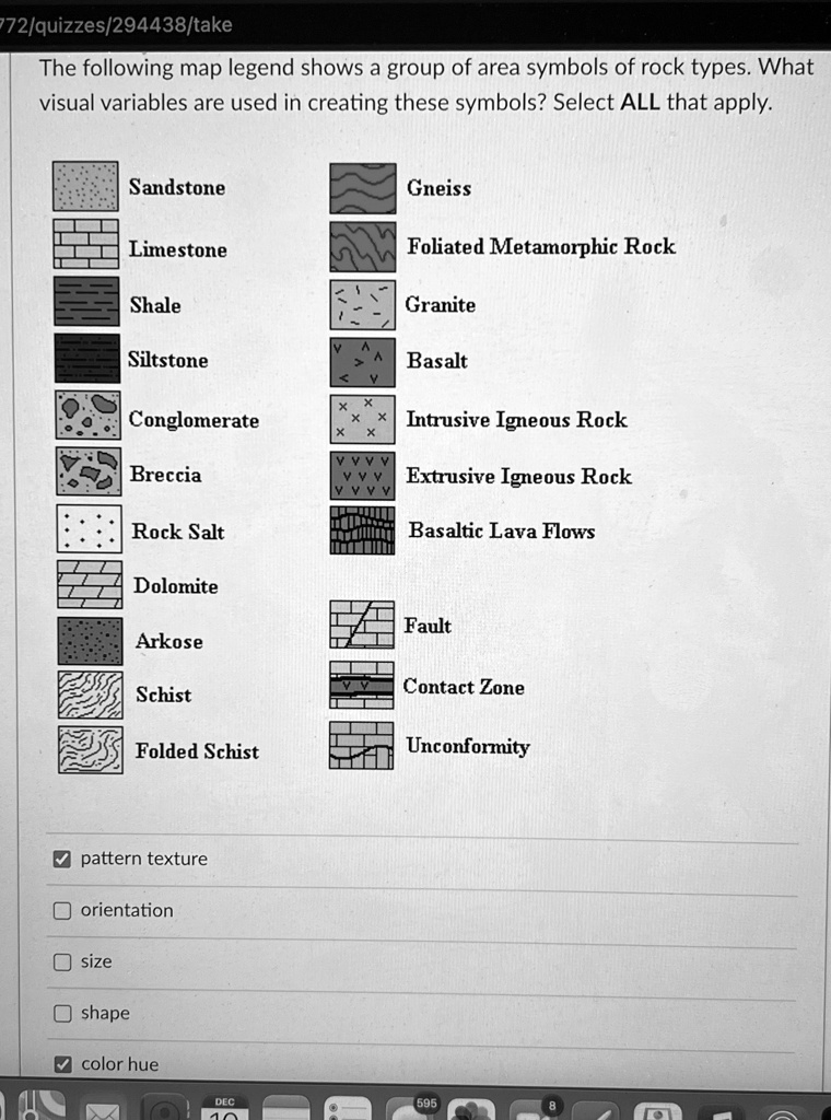 SOLVED: The following map legend shows a group of area symbols of rock ...