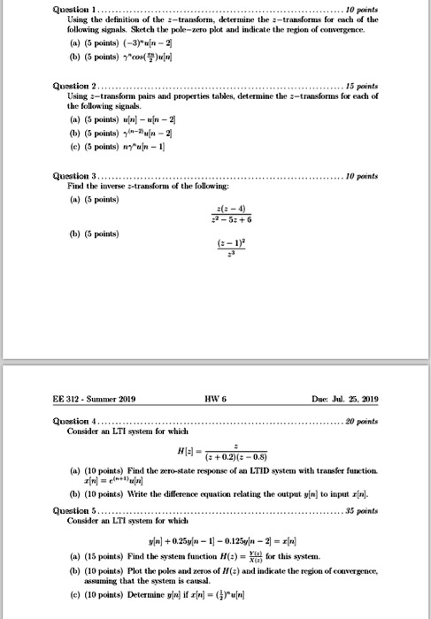 Solved Question 1 Using The Definition Of The Z Transform Determine The Z Transforms For Each