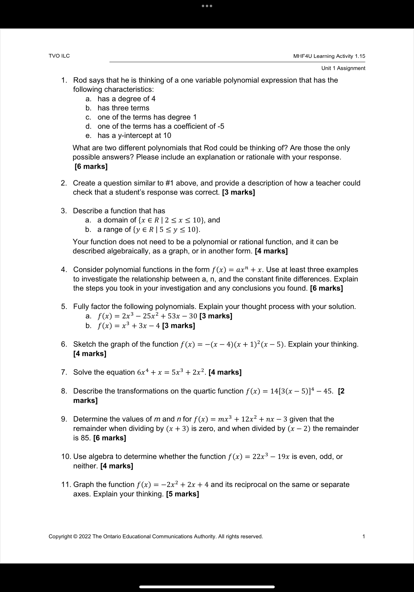 TVO ILC MHF4U Learning Activity 1.15 Unit 1 Assignment 1. Rod says that