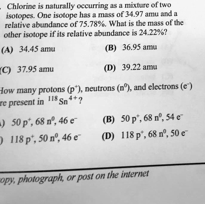 SOLVED Chlorine is naturally occurring as a mixture of two isotopes