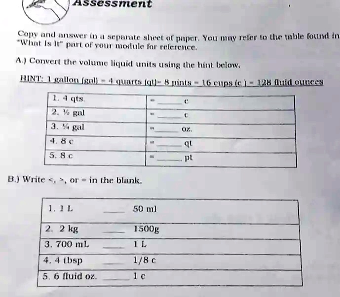 assessment com h 04tt i0 scptate shou o pper you may relor lo uhc tnble ound in w w 0 0 f0m modlule ior telctcuce convert thc volume liquldl units usinp iluce iultit below mint sllon enl iit 17133