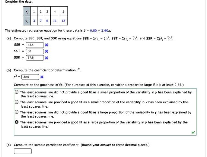 consider the data the estimated regression equation for these data 080 ...