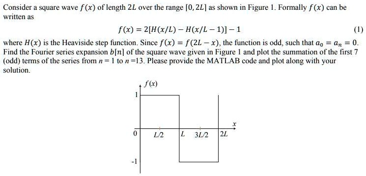 SOLVED: Please help! Consider a square wave f(x) of length 2L over the ...