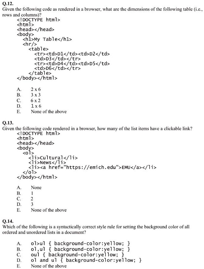 SOLVED: 0.12. Given the following code as rendered in the browser, what ...