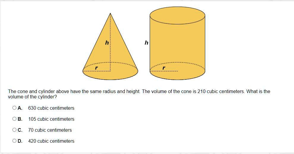 Solved Help Please Asap The Cone And Cylinder Above Have The Same Radius And Height The 4759