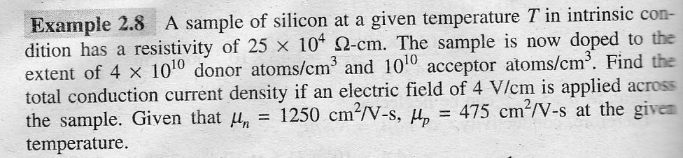 Example 2.8 A sample of silicon at a given temperature T in intrinsic ...