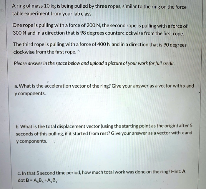 SOLVEDAring of mass 10 kg is being pulled by three ropes,similar to