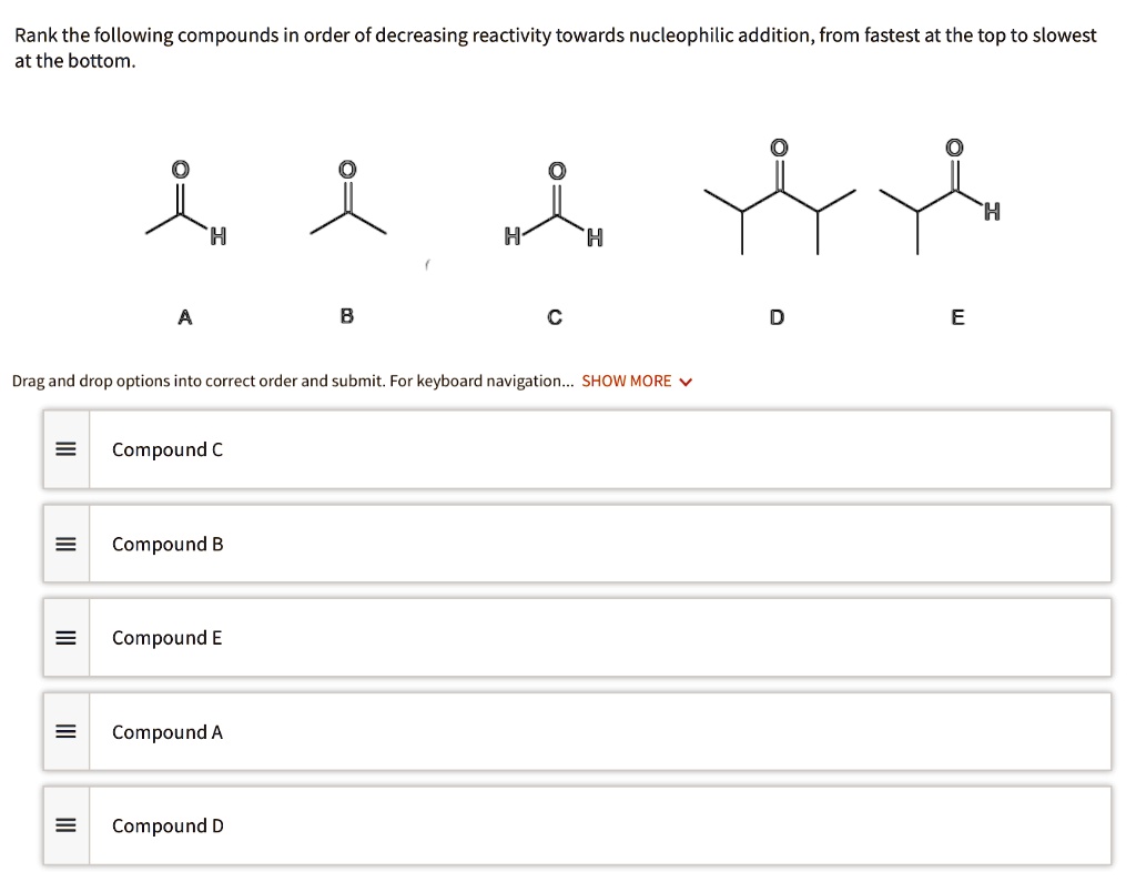 Solved Rank The Following Compounds In Order Of Decreasing Reactivity Towards Nucleophilic 2349