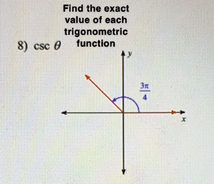8) cscθFind the exact
value of each
trigonometric
function
(3π)/(4)