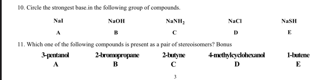 SOLVED:10. Circle the strongest base.in the following group of ...