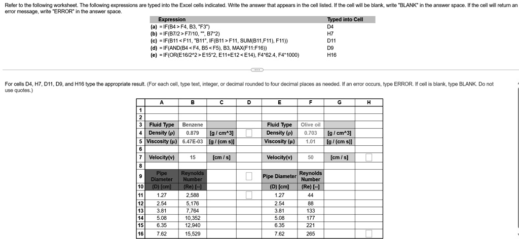 Solved Refer To The Following Worksheet The Following Expressions Are