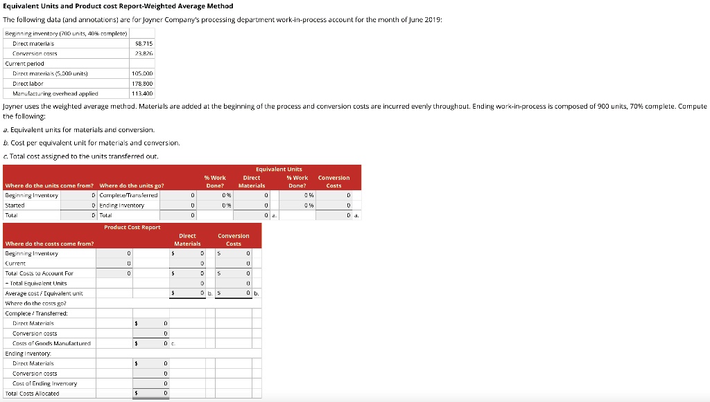 SOLVED Equivalent Units and Product Cost Report Weighted Average