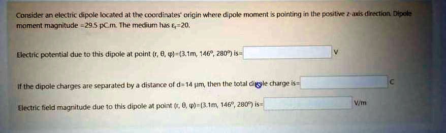 SOLVED: Consider an electric dipole located at the coordinate origin ...
