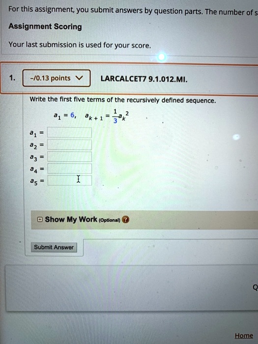 for this assignment you submit answers by question parts the number of