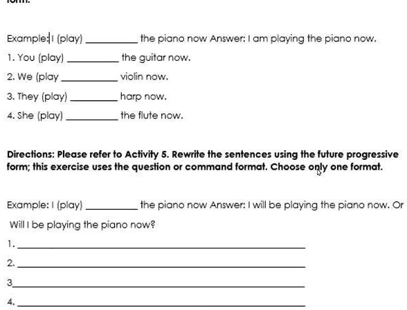 seen in the spaces with the correct form of the verb in present progressive  form example play blank the 