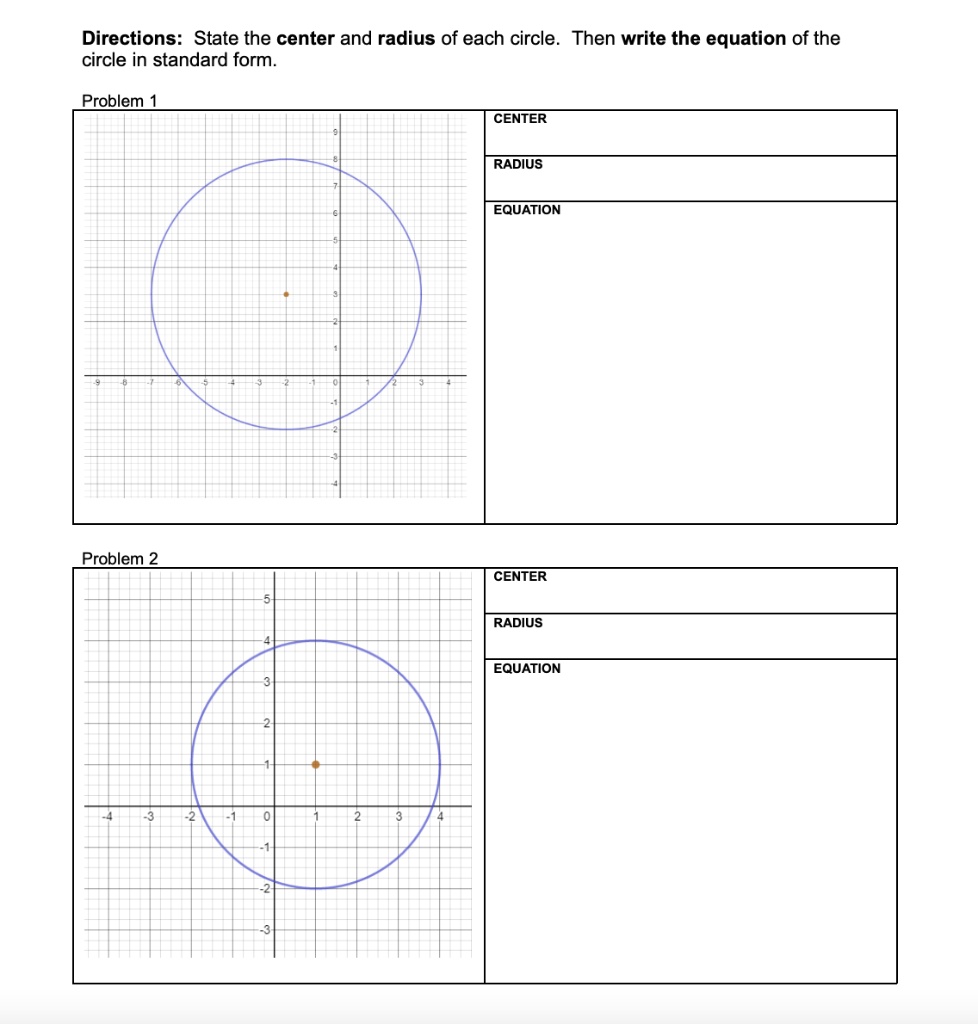 SOLVED:Directions: State the center and radius of each circle