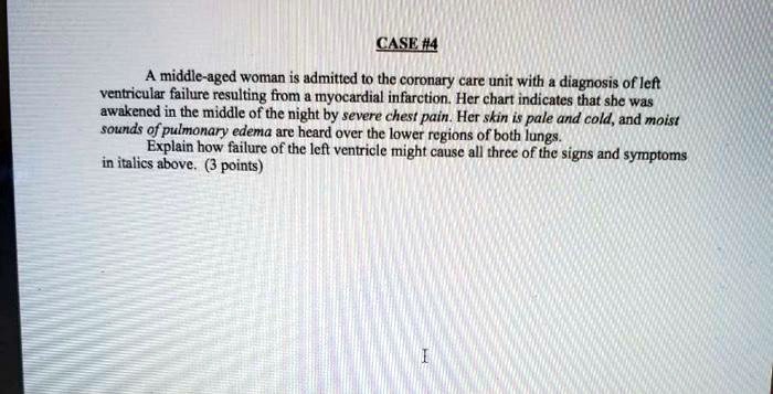 SOLVED: A middle-aged woman is admitted to the coronary care unit with ...