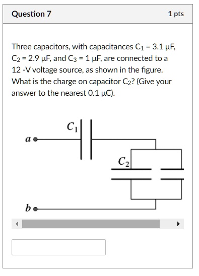 SOLVED: Three capacitors, with capacitances C1 = 3.1 Î¼F, C2 = 2.9 Î¼F ...