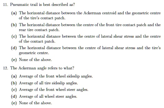 Pneumatic trail is best described as the horizontal distance between ...