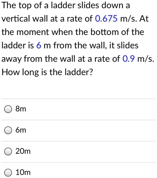 SOLVED The top of a ladder slides down a vertical wall at a rate of 0.