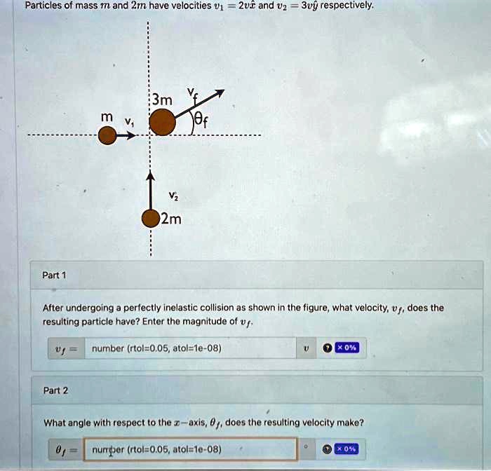 Particles of mass m and 2m have velocities v1 = 2x̂ and v2 = 3ŷ ...
