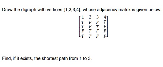 SOLVED: Draw the digraph with vertices 1,2,3,4, whose adjacency matrix ...
