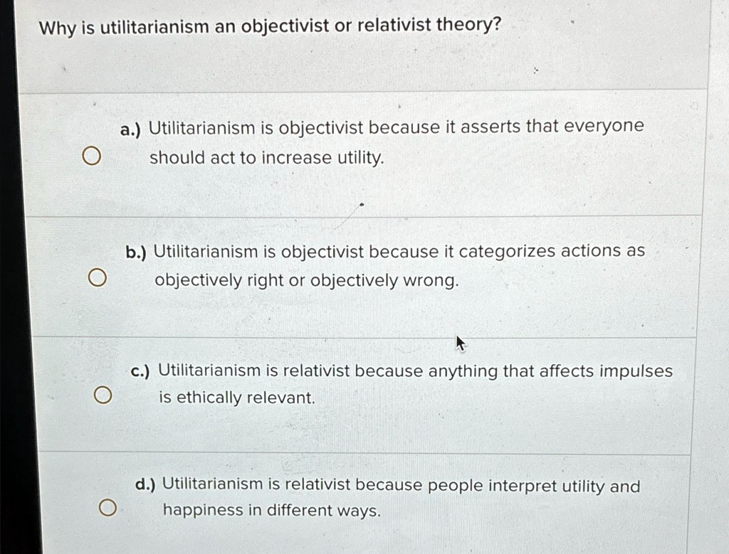 VIDEO Solution: Why Is Utilitarianism An Objectivist Or Relativist ...