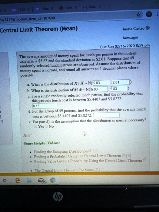 SOLVED: Title: Central Limit Theorem and Probability Distribution Vyv X ...