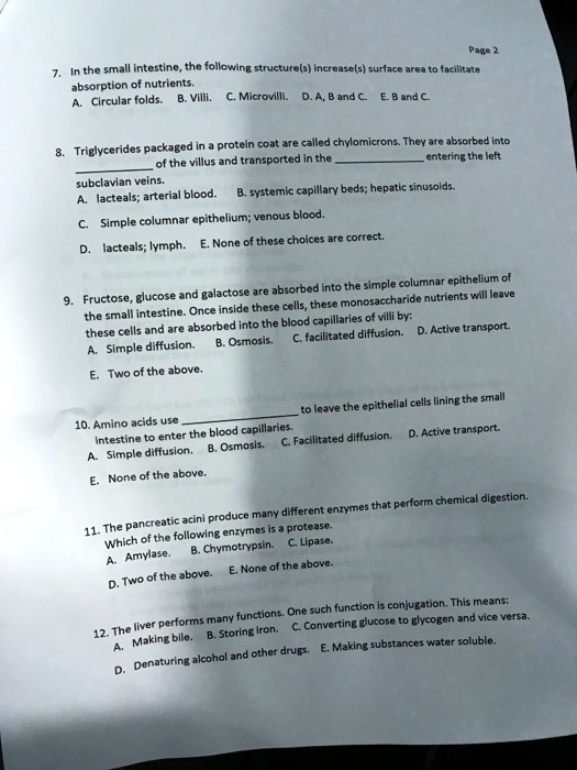 SOLVED the small Intestine the following structurels