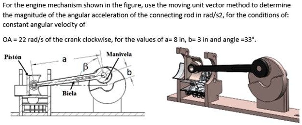 Calculation Engine Vector For the engine mechanism shown in the figure, use the moving unit ...