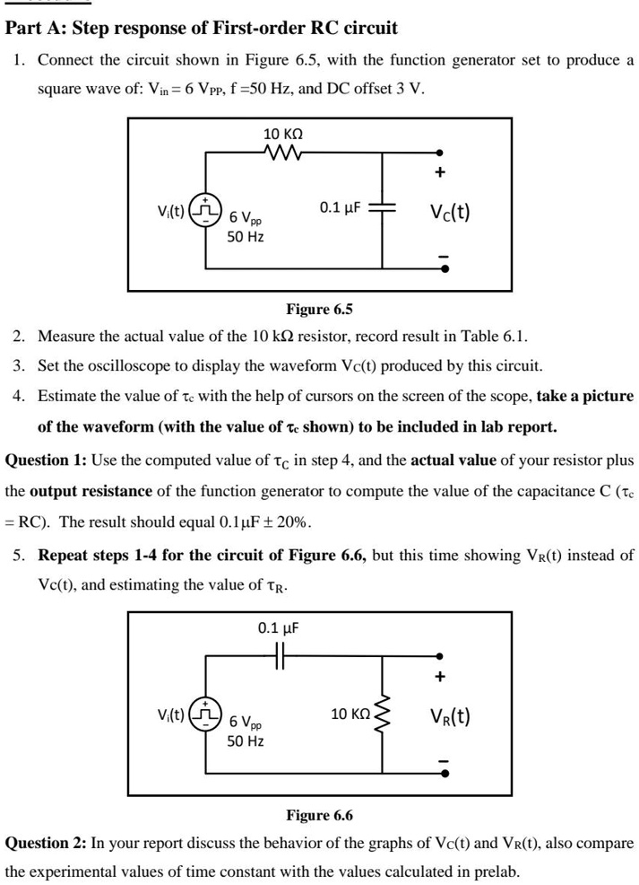 SOLVED: Part A: Step response of First-order RC circuit 1. Connect the ...