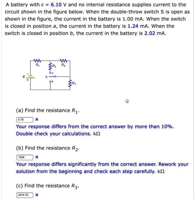 SOLVED A battery with € = 6.10 V and no internal resistance supplies