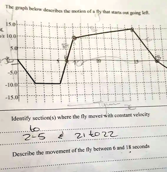 The graph below describes the motion of a fly that starts out going ...